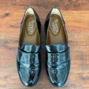 Franco Sarto Carolynn Black Patent Leather Lug Sole Loafers Size 7